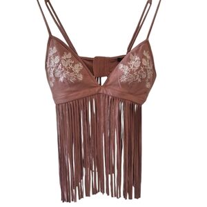 Forever 21 crop top bohemian, floral embroidery fringe summer music festival